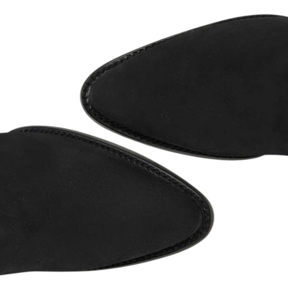 Cowboy City Western Wear Cuadra black leather knee-high boots featuring a round toe design from a top-down view