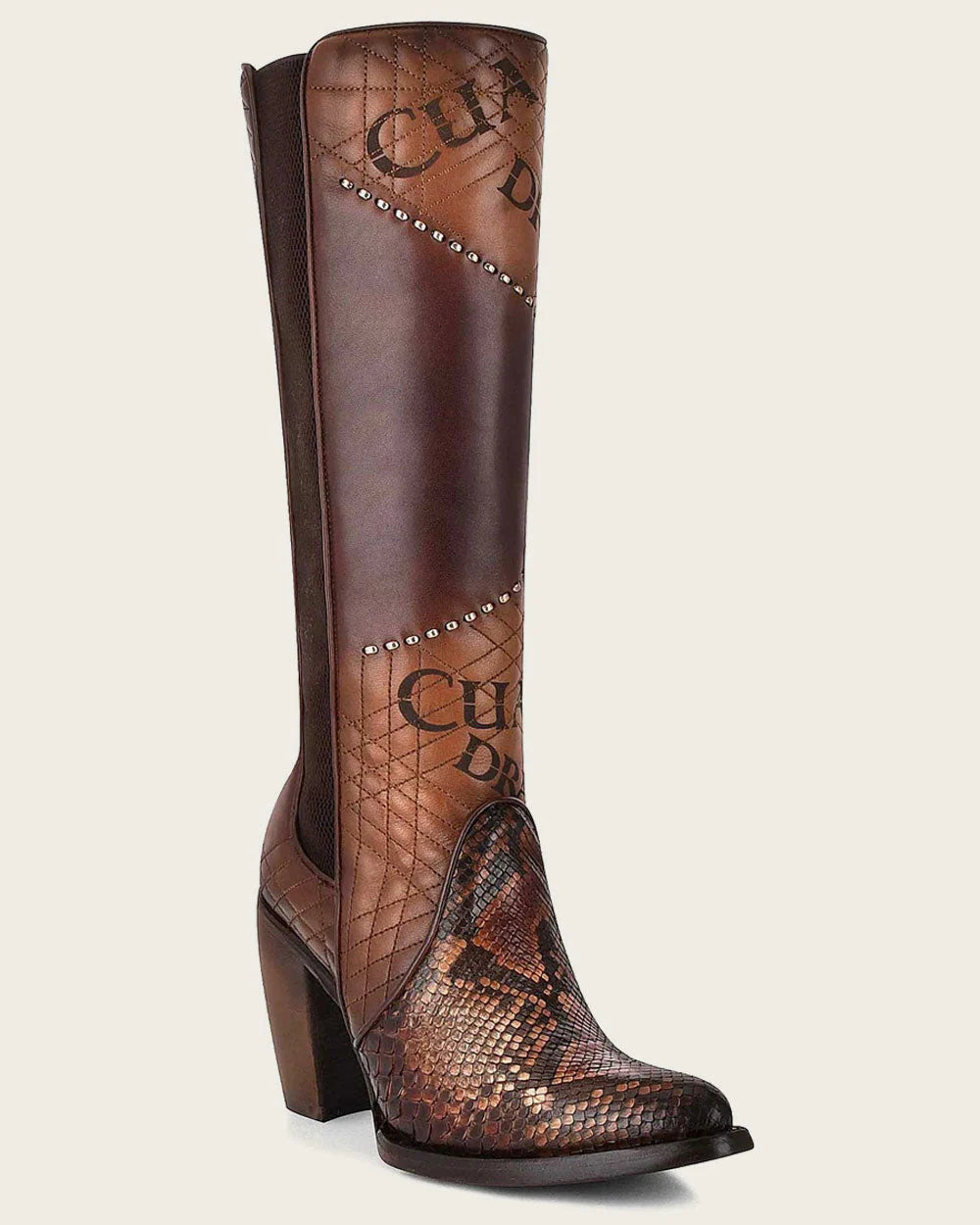 Cuadra Womens CU561 LD Glazed Chestnut Python Laser & Embroidery & Woven Round Toe