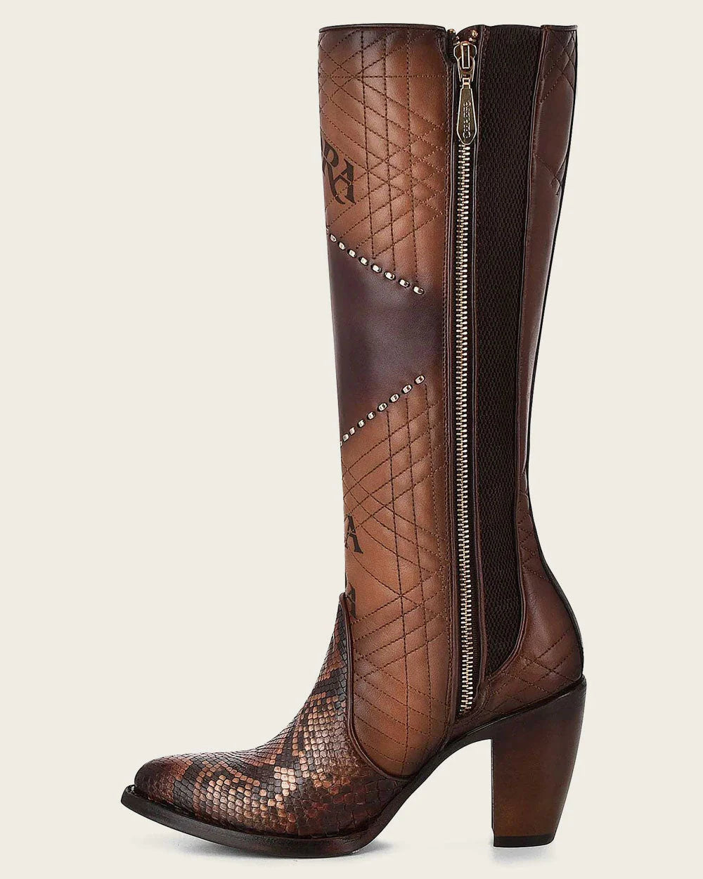 Cuadra Womens CU561 LD Glazed Chestnut Python Laser & Embroidery & Woven Round Toe