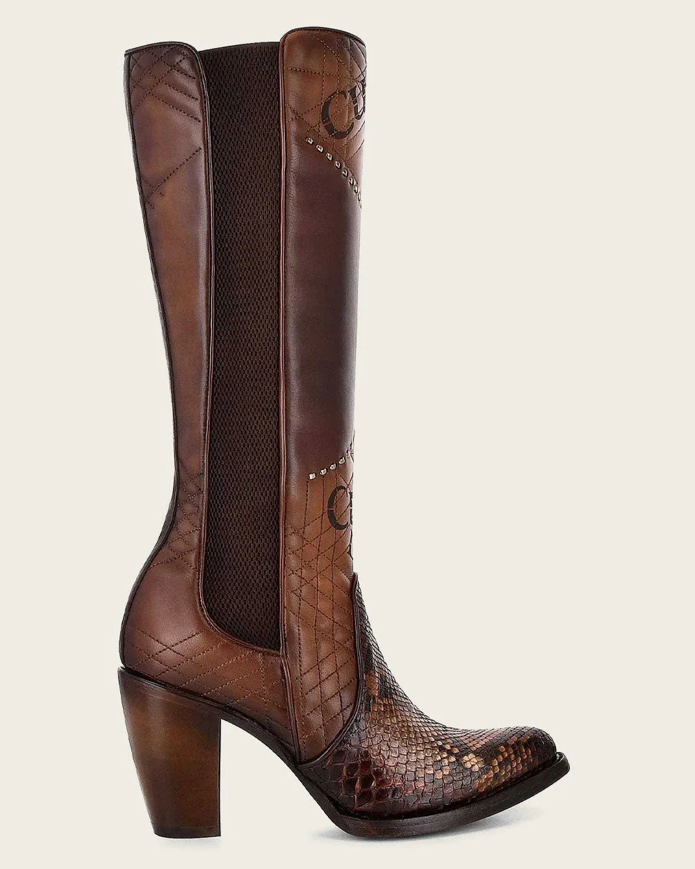 Cuadra Womens CU561 LD Glazed Chestnut Python Laser & Embroidery & Woven Round Toe