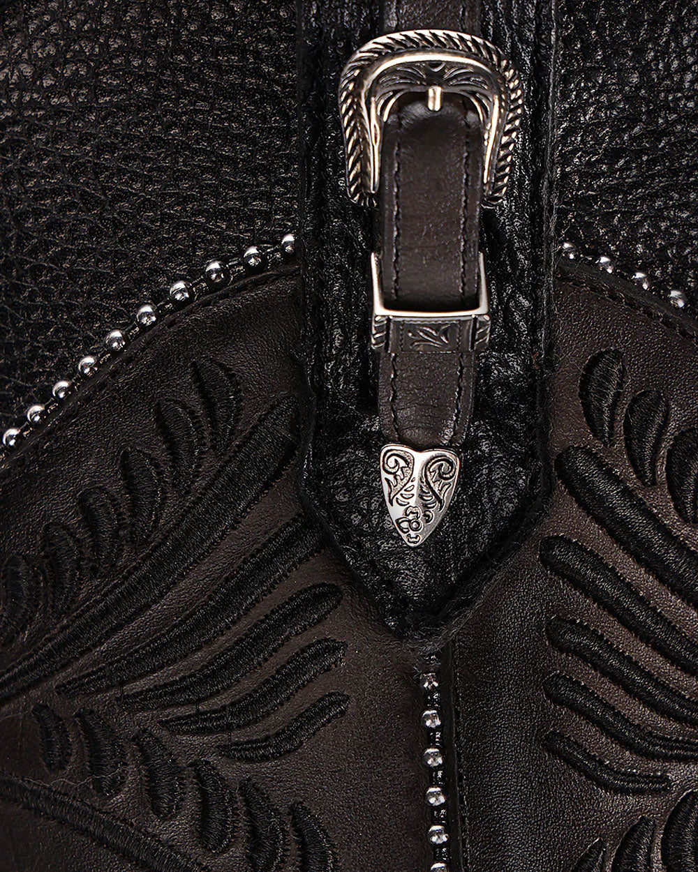 Cuadra Womens CU867 Black Python Embroidery Studs & Zipper Boots