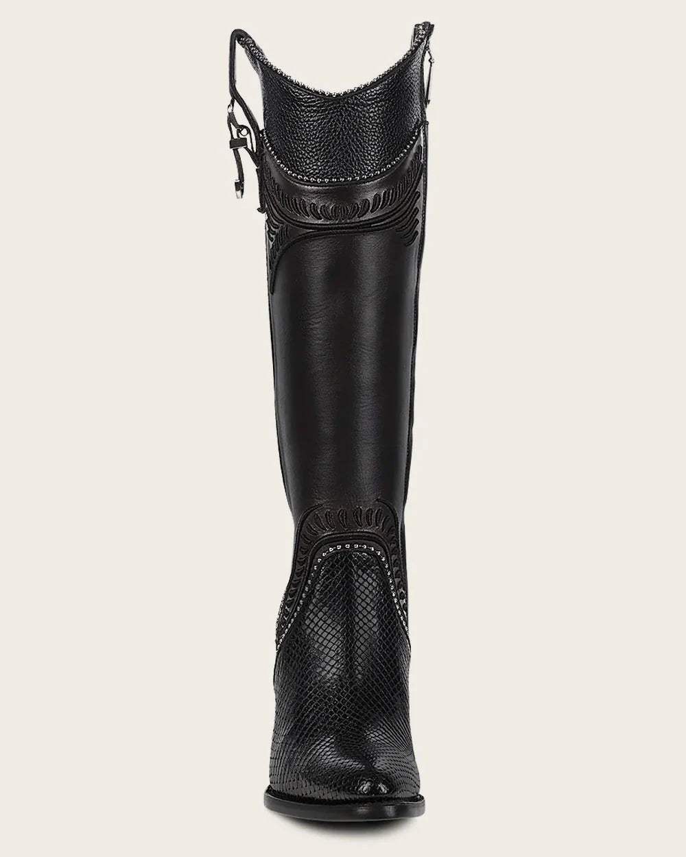 Cuadra Womens CU867 Black Python Embroidery Studs & Zipper Boots
