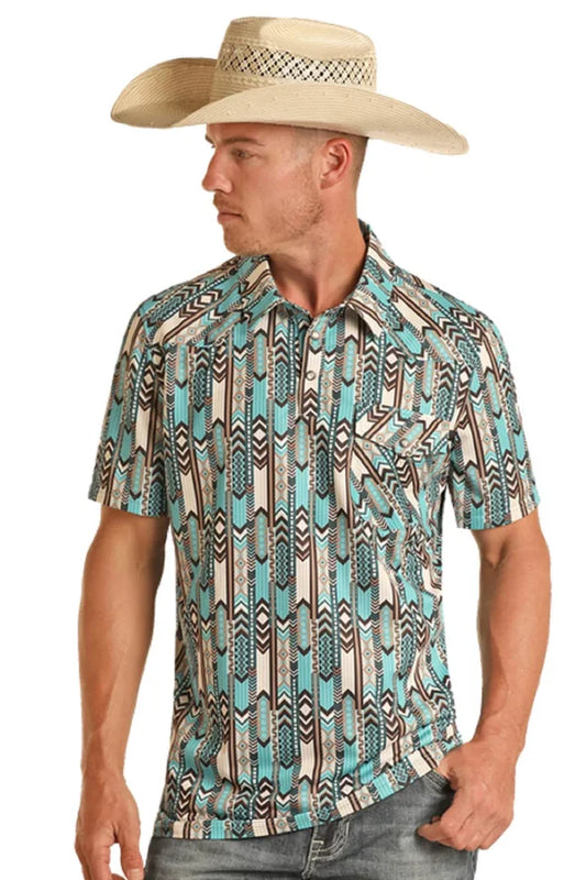 Rock & Roll Men's Denim Polo Turquoise BM53T03485