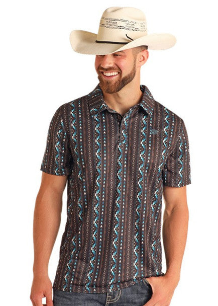 ROCK & ROLL Men's DARK BROWN AZTEC PRINT - MENS POLO - BM51T06006