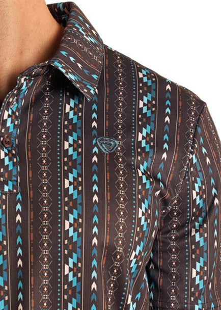 ROCK & ROLL Men's DARK BROWN AZTEC PRINT - MENS POLO - BM51T06006