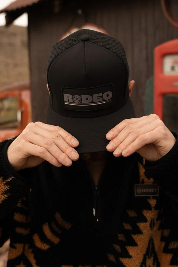 2154T-BK Rodeo  Hooey Black 5-Panel Trucker with Grey Black Patch