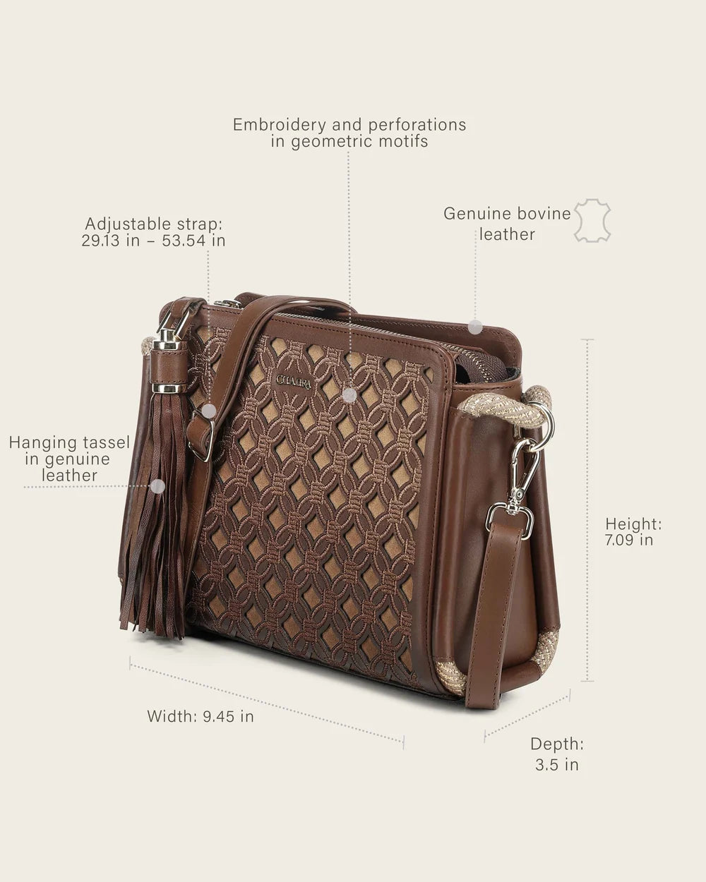DU817 Cuadra Women's Honey Genuine Bovine Leather Crossbody Bag
