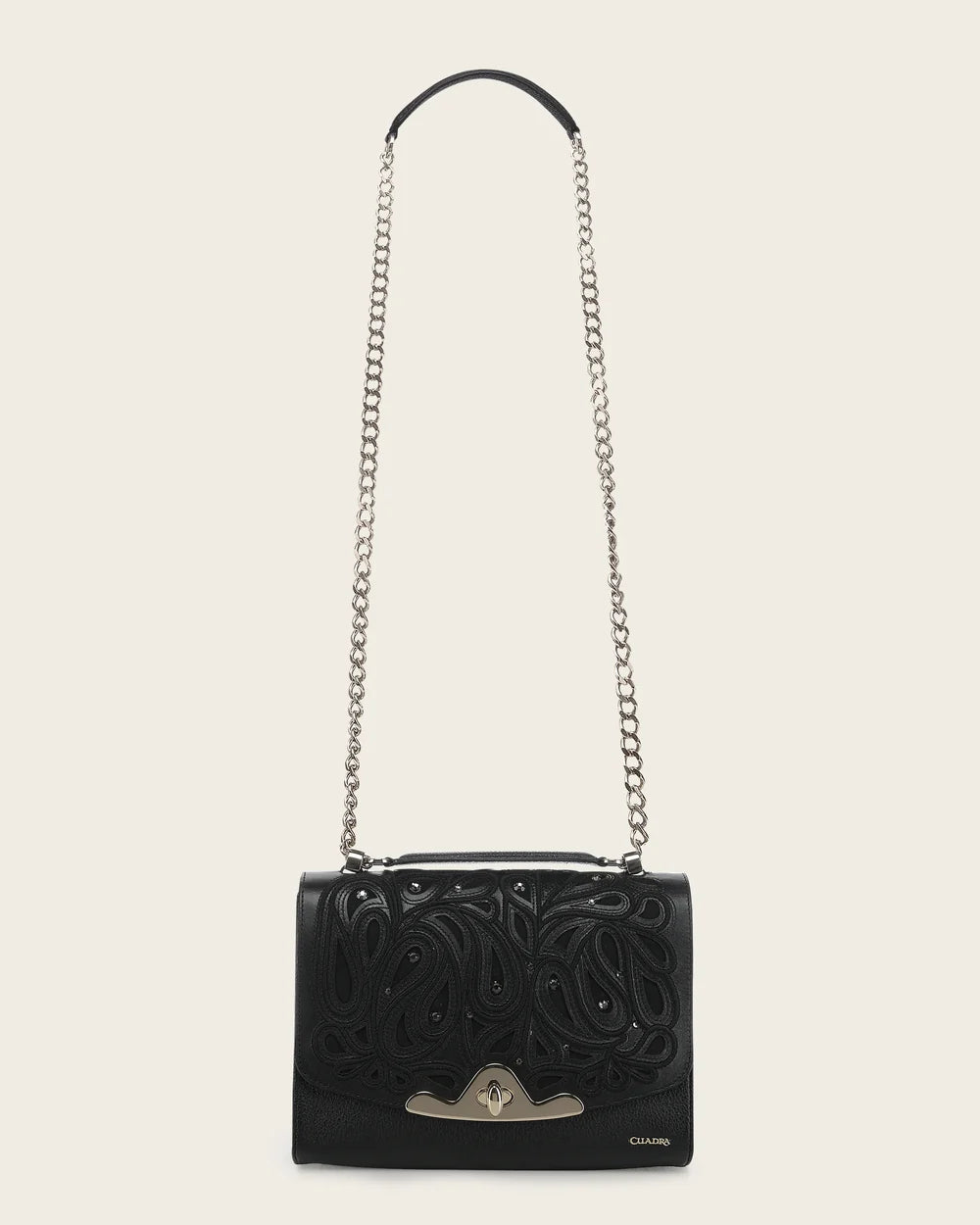 DU822 Cuadra Women’s Black Bovine Leather Shoulder Bag Clutch Style With Crystals