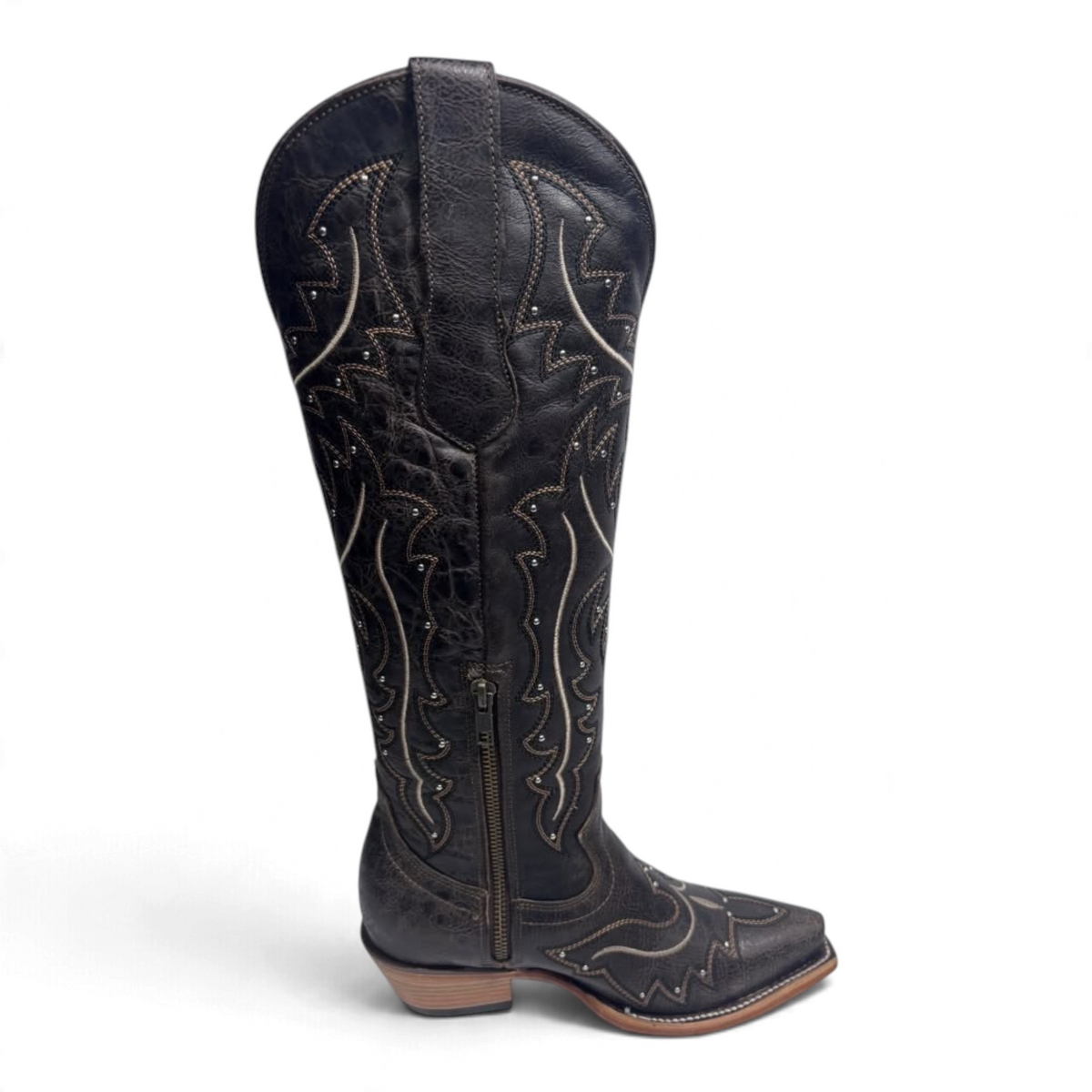 Cowboy City Western Wear Daleo Mayar Roca tall black leather western boots with snip toe and intricate stitching