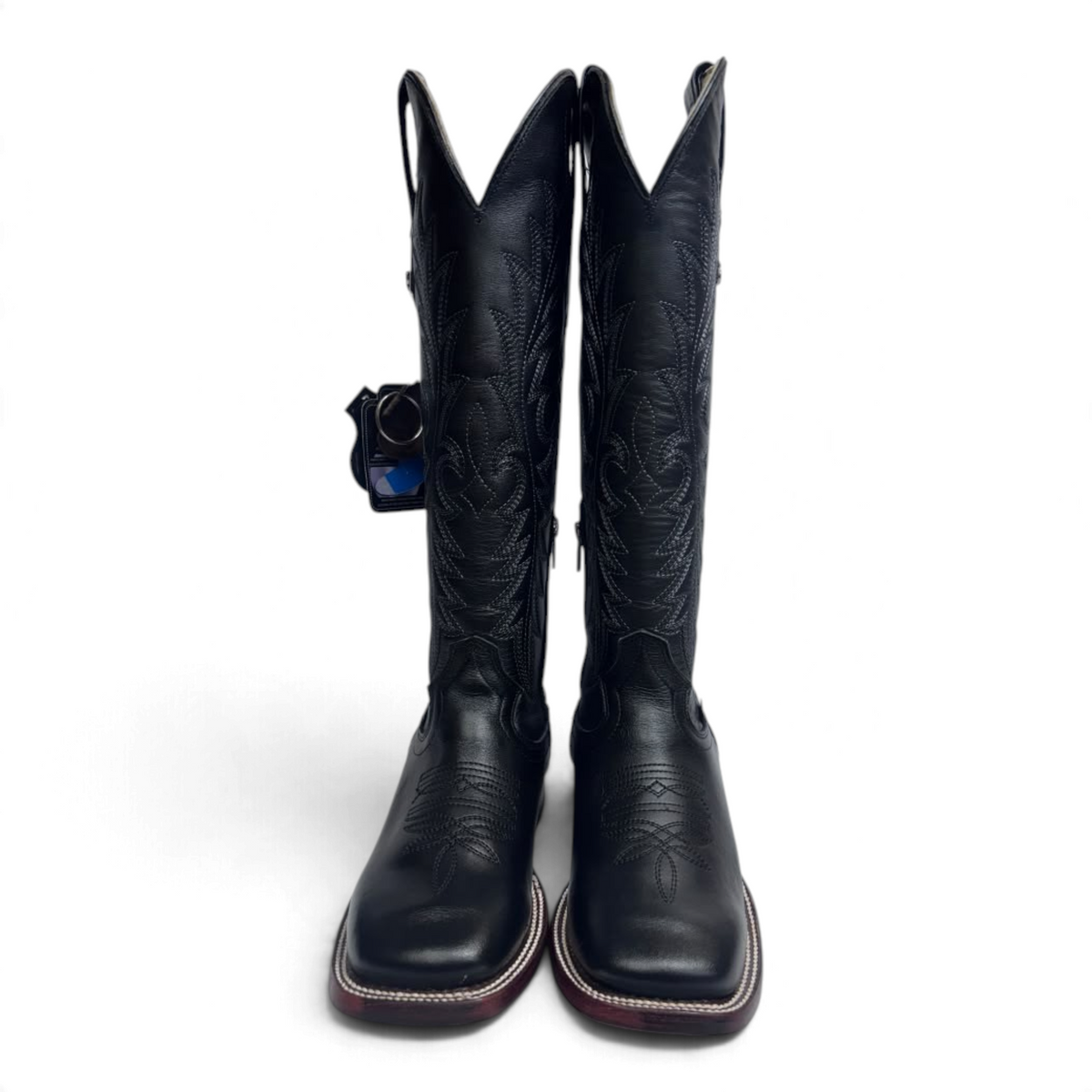 Cowboy City Western Wear Daleo women's black leather tall boots with square toes and intricate western stitching