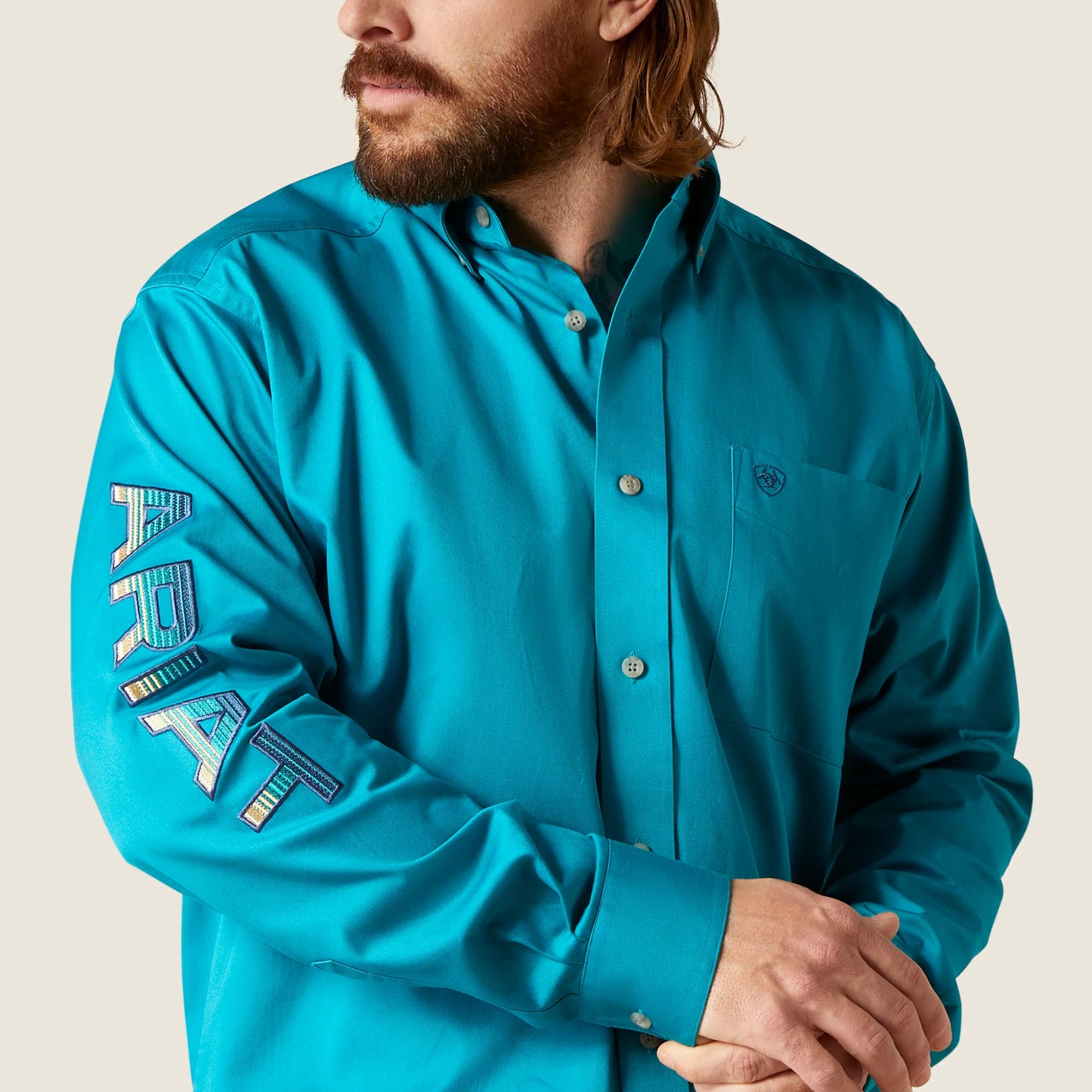 Ariat Mens Team Logo Twill Clssc Long Sleeve Enamel Blue 10046720