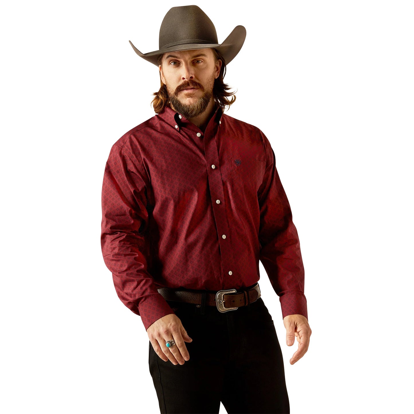 Ariat Men's Issac Dark Red Classic Fit Wrinkle Free Button Down Shirt 10054047