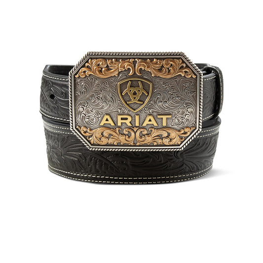 ARIAT FLORAL EMBOSSED TAPERED BLACK BELT MEN - A1042201
