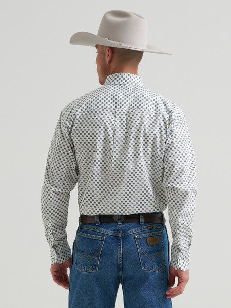 Wrangler Men's George Strait Green Print Performance Long Sleeve Button-Down Shirt 112385367