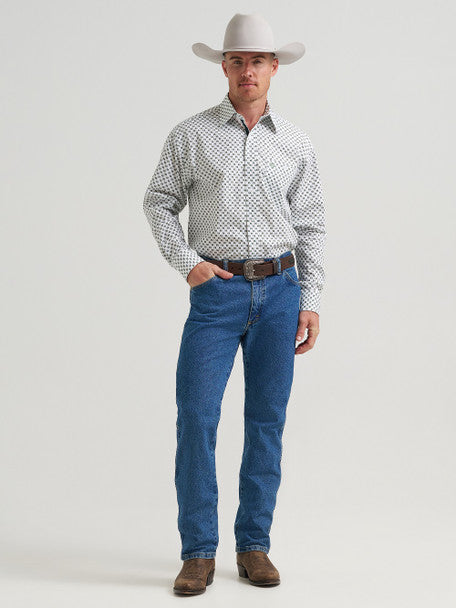 Wrangler Men's George Strait Green Print Performance Long Sleeve Button-Down Shirt 112385367