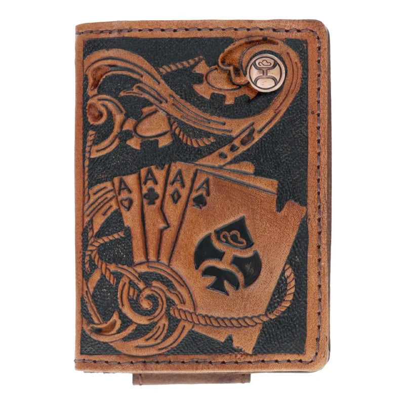 Gambler Bifold Money Clip Tan Card Embossed HMC038-BRBK