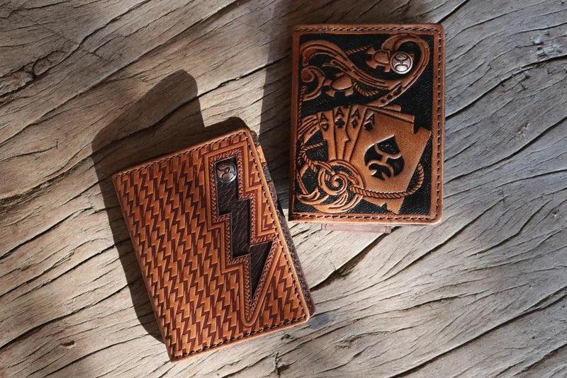Gambler Bifold Money Clip Tan Card Embossed HMC038-BRBK
