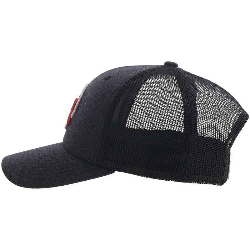 4031T-CHBK Strap Roughy Charcoal/Black 6-Panel Trucker with Red/White Circle Logo