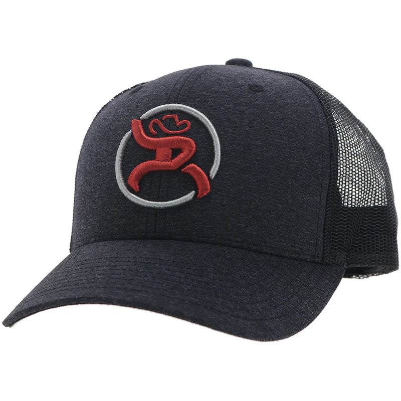 4031T-CHBK Strap Roughy Charcoal/Black 6-Panel Trucker with Red/White Circle Logo