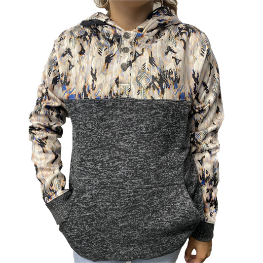 Hooey Ladies Jimmy Aztec Print Charcoal Hooded Sweatshirt HH1202AZCH