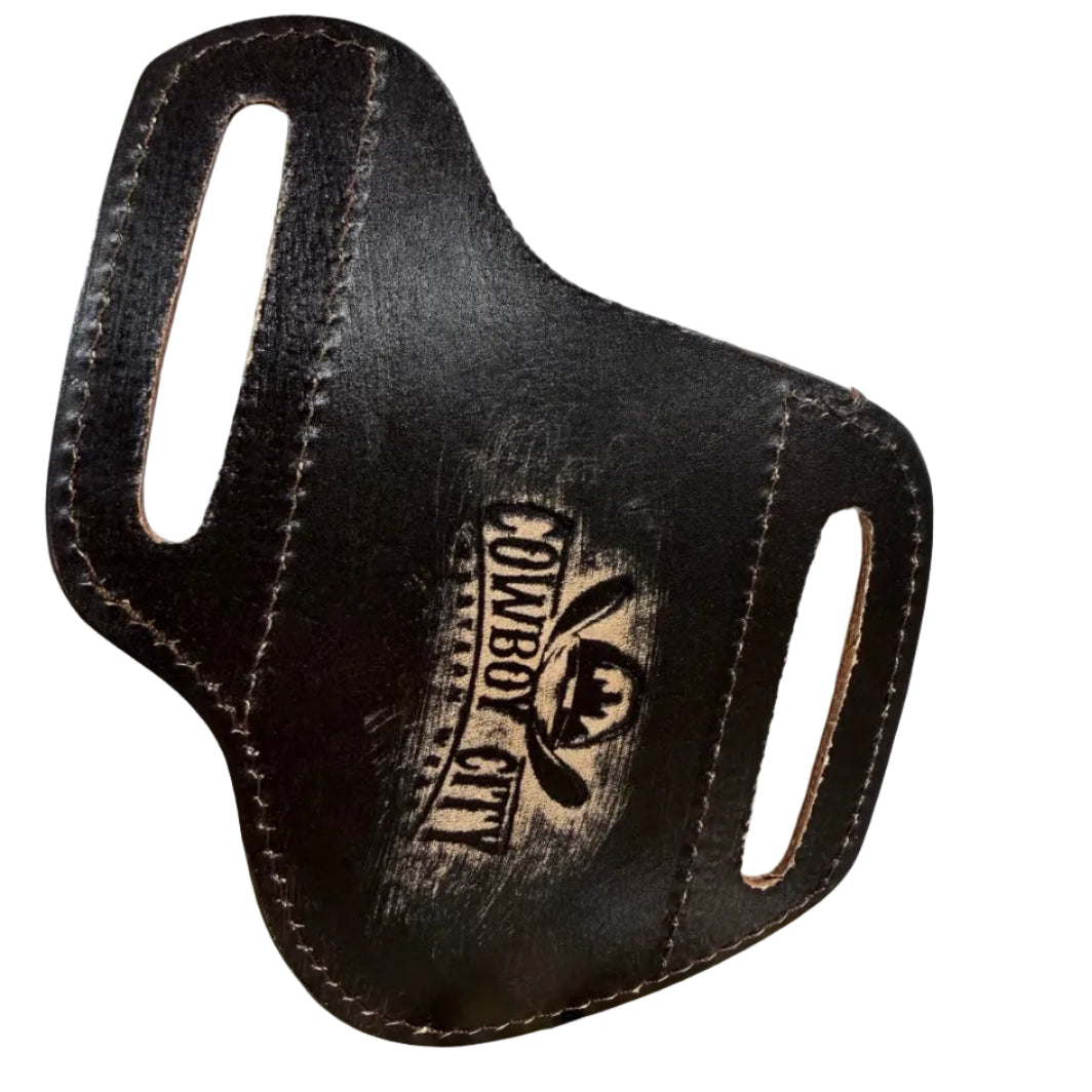 Hand-Tooled Floral Leather Knife Sheath Belt Holder Natural Brown