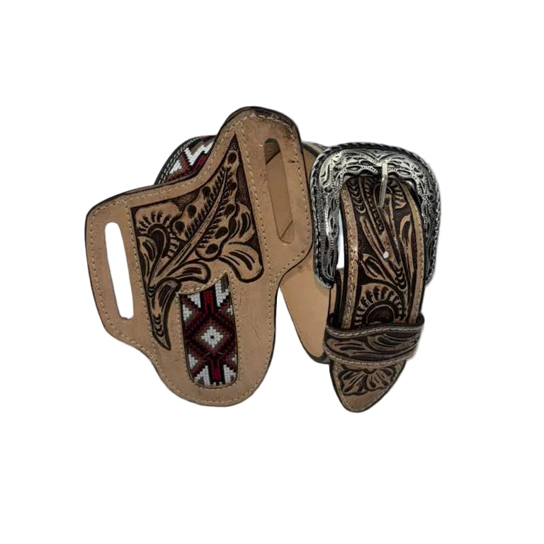 Handcrafted Floral Leather Belt Sheath – Natural Leather with Woven Detail