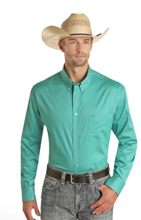 Rock & Roll Men's Jade Solid Twill Button Down Shirt RRMSODRZ5S