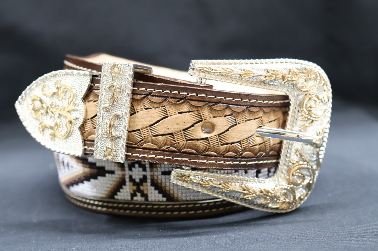 Hand-Tooled Artisanal Breaded Leather Belt – Brown (1½" to 2")