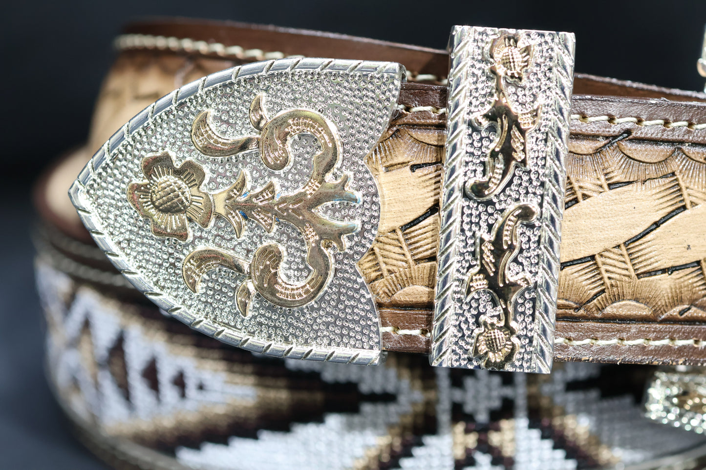 Hand-Tooled Artisanal Breaded Leather Belt – Brown (1½" to 2")