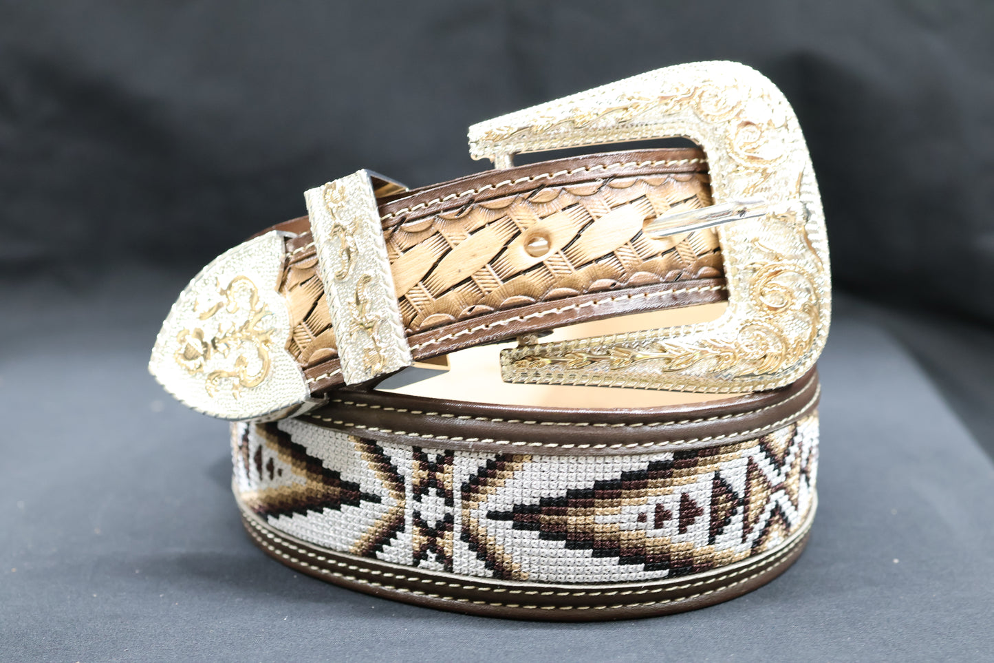 Hand-Tooled Artisanal Breaded Leather Belt – Brown (1½" to 2")