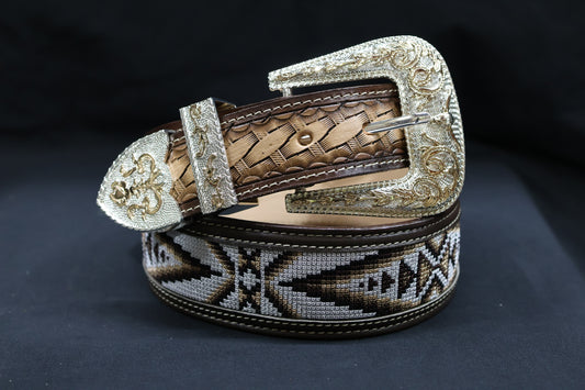 Hand-Tooled Artisanal Breaded Leather Belt – Brown (1½" to 2")
