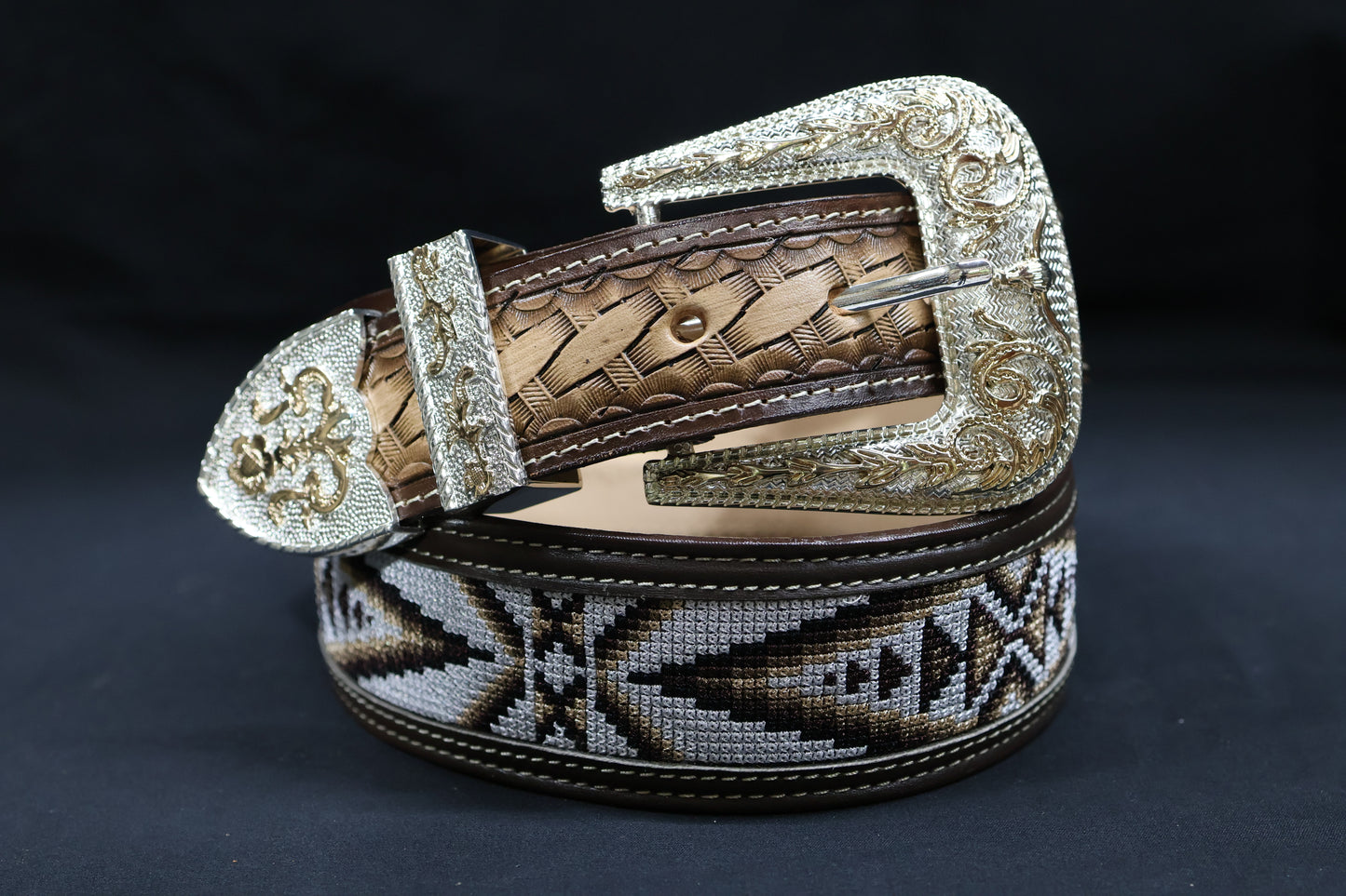 Hand-Tooled Artisanal Breaded Leather Belt – Brown (1½" to 2")