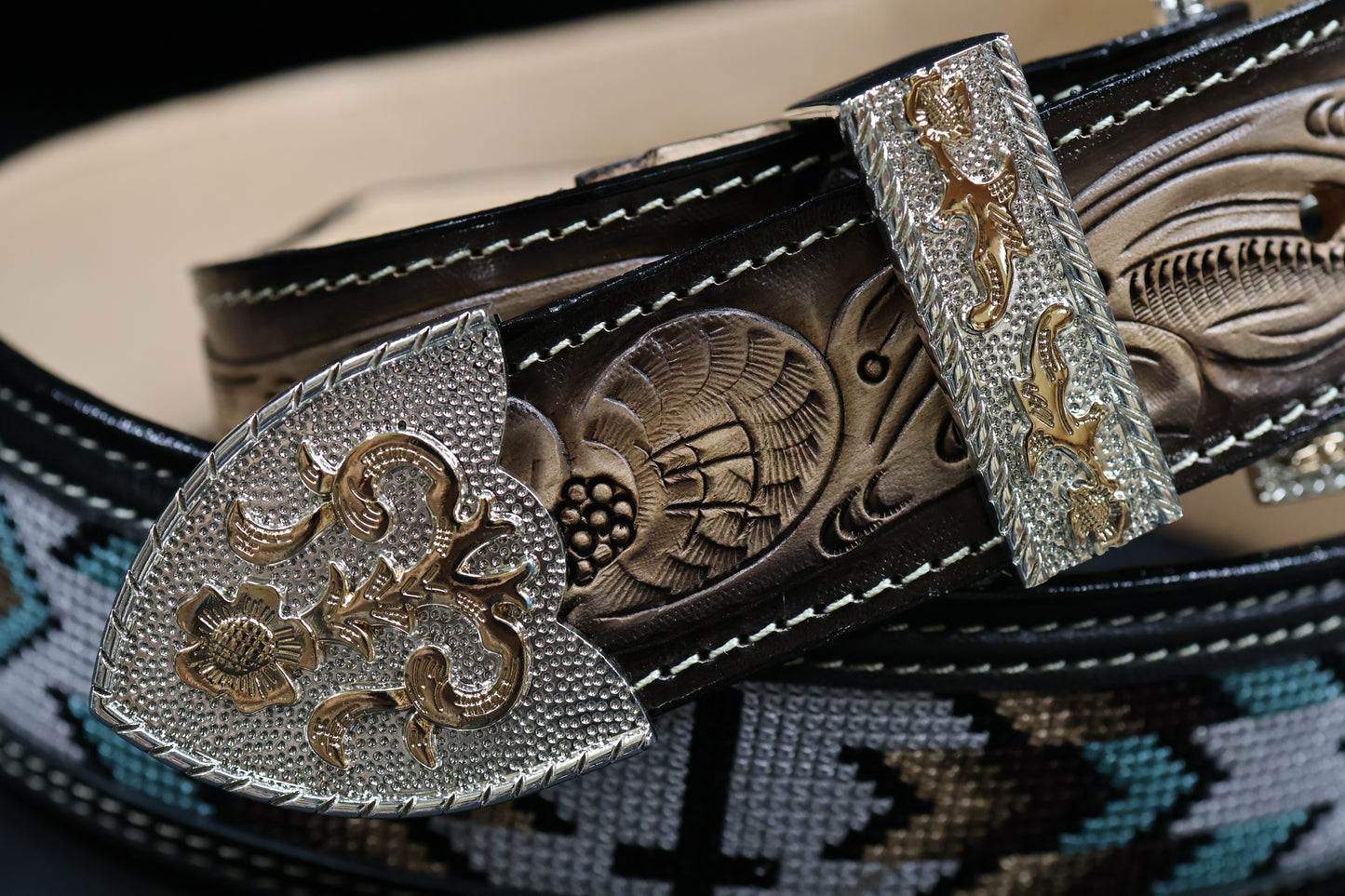 Hand-Tooled Artisanal Breaded Leather Belt – Black (1½" to 2")