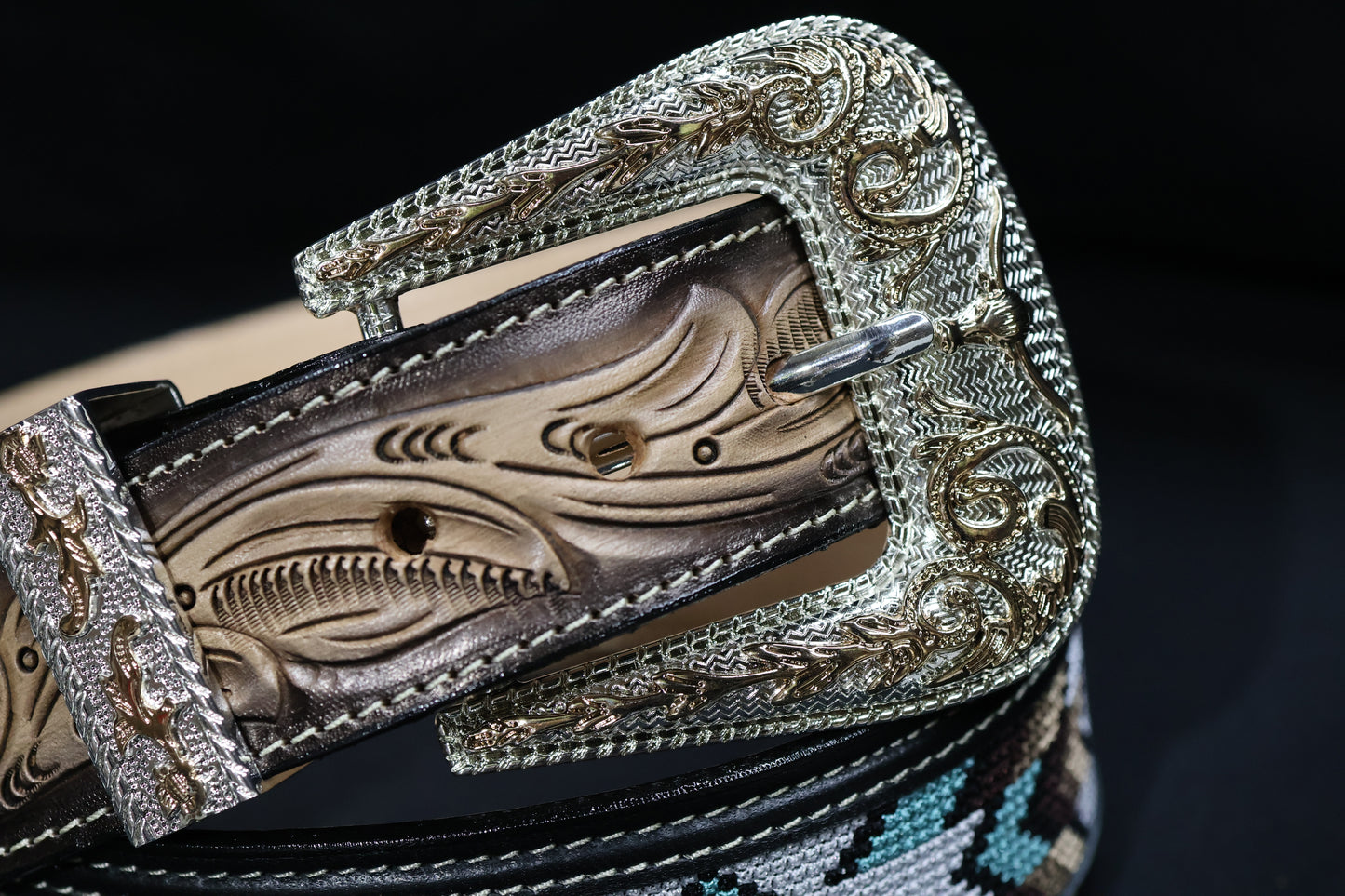 Hand-Tooled Artisanal Breaded Leather Belt – Black (1½" to 2")