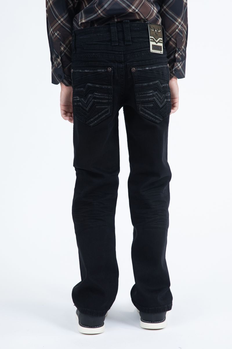 Platini Kids Slim Boot Cut Triple Stitch Signature Pocket Black Denim Pants PHK10770