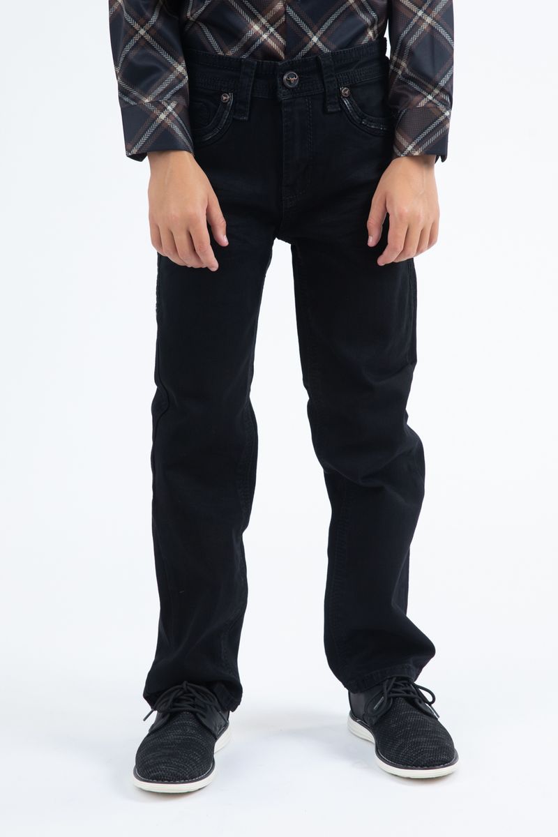 Platini Kids Slim Boot Cut Triple Stitch Signature Pocket Black Denim Pants PHK10770