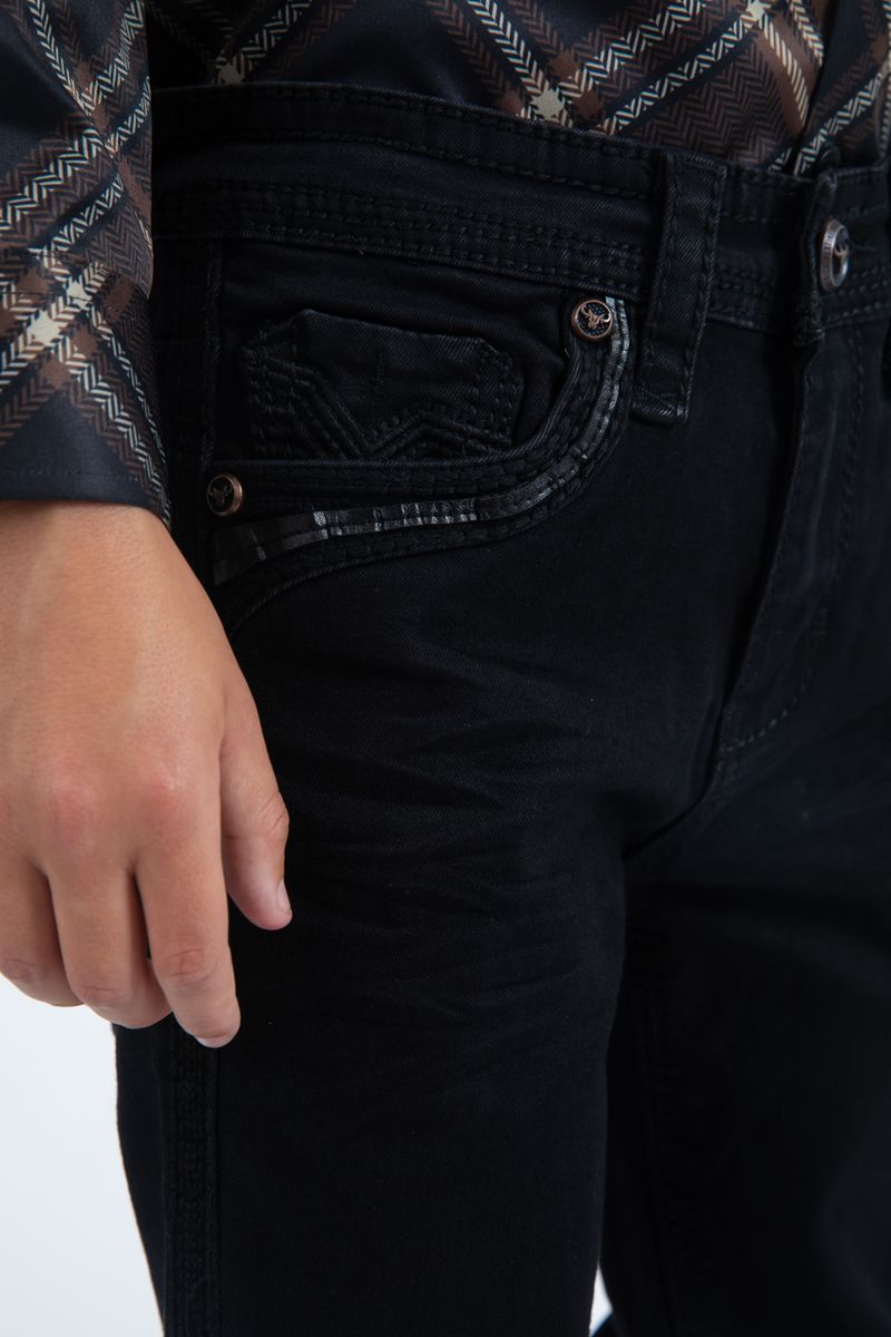 Platini Kids Slim Boot Cut Triple Stitch Signature Pocket Black Denim Pants PHK10770