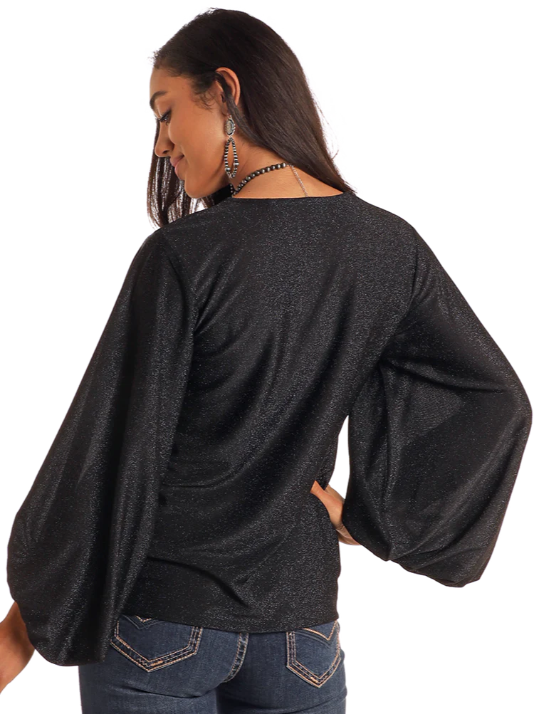 Panhandle Black Lurex Balloon Sleeve Top - Extended Sizes LW52T02902
