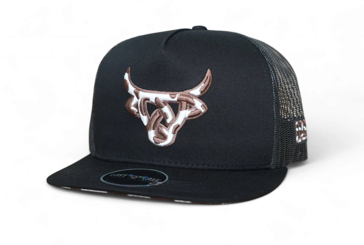 Lost Calf Cowhide Black Flat Bill Trucker Hat
