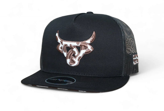 Lost Calf Cowhide Black Flat Bill Trucker Hat