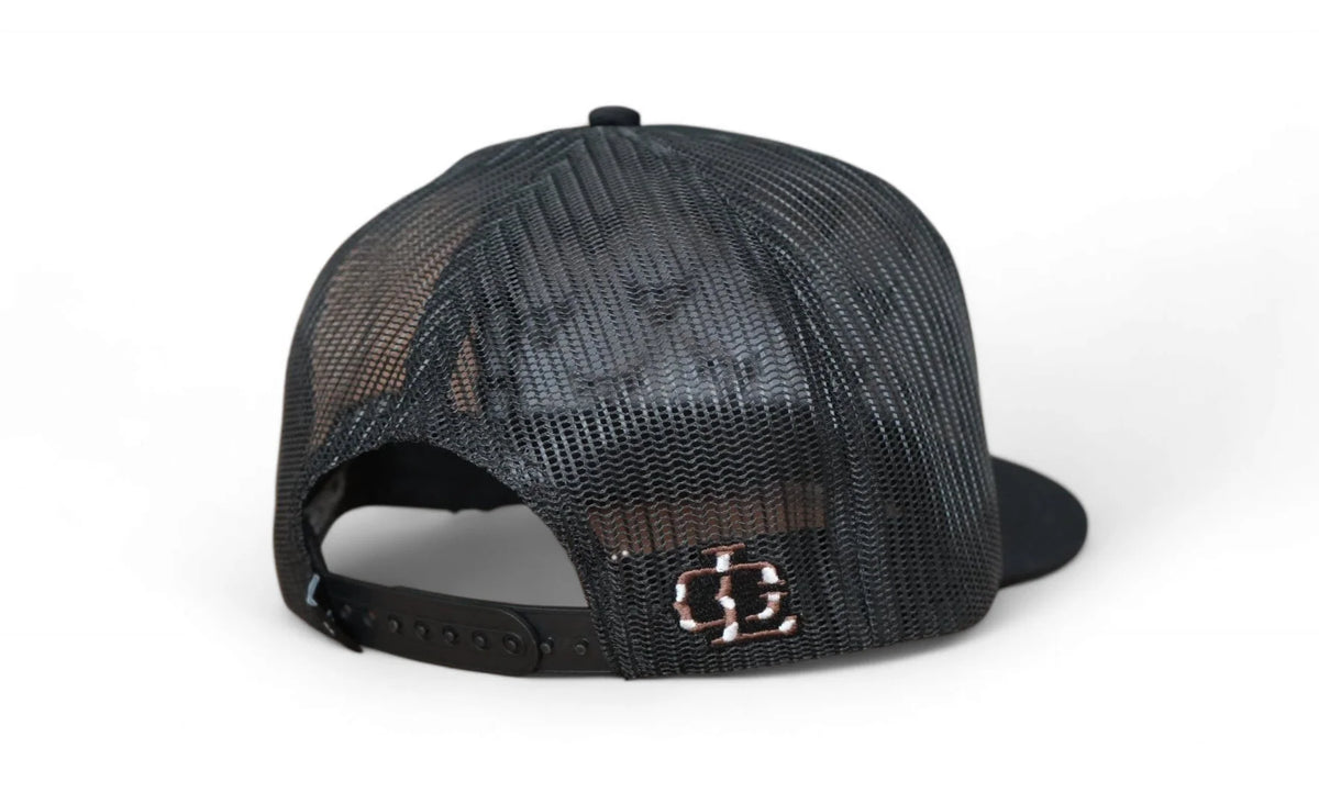 Lost Calf Cowhide Black Flat Bill Trucker Hat