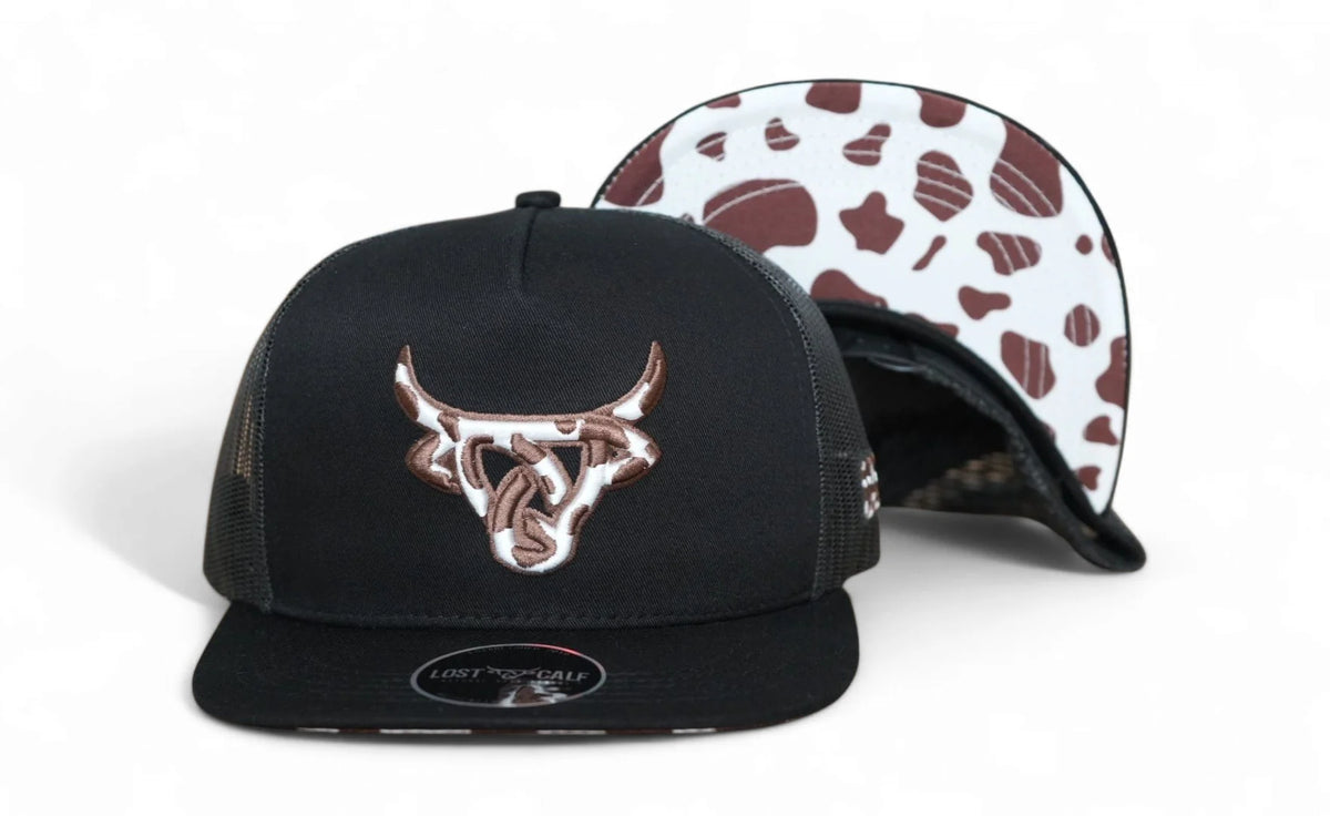 Lost Calf Cowhide Black Flat Bill Trucker Hat