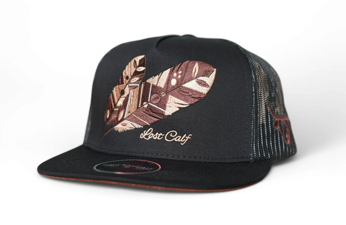 Lost Calf Tribe Brown Flat Bill Trucker Hat