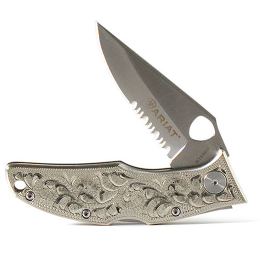 Ariat Knife Unisex 3.5" Hybrid Engraved Black & Silver - A710012601-L