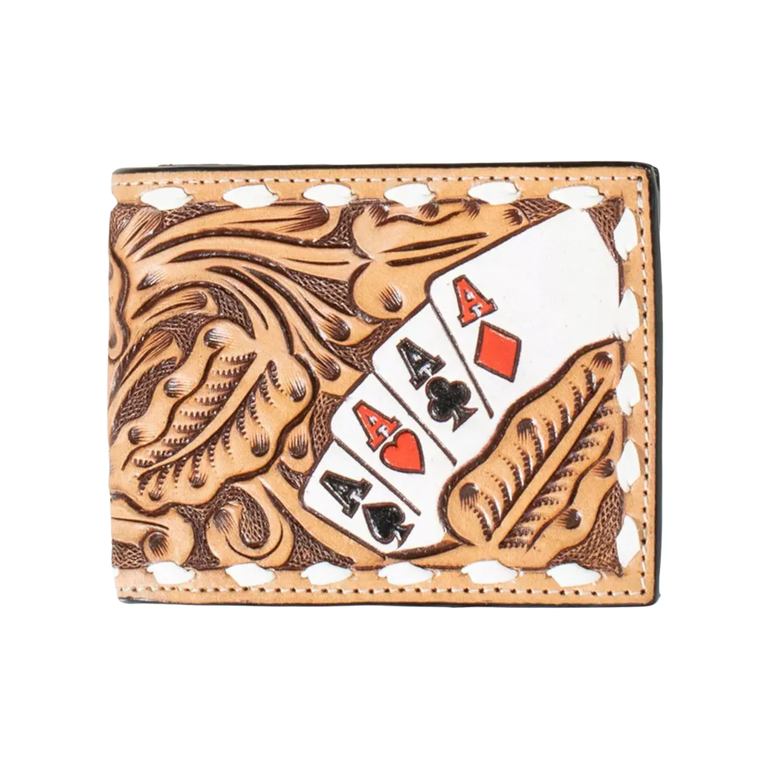 3D Western Men's Hand Painted Ace Cards Leather Wallet D250010548