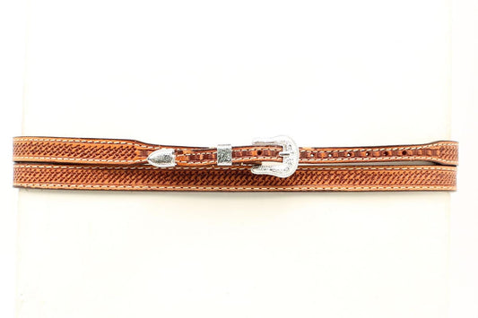 M&F Western Mens Hatband Leather Tooled Basketweave Tan 0234648