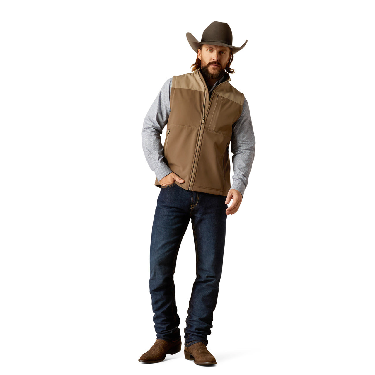 Men’s Ariat Wyatt Softshell Brindle Major Brown Vest 10052596