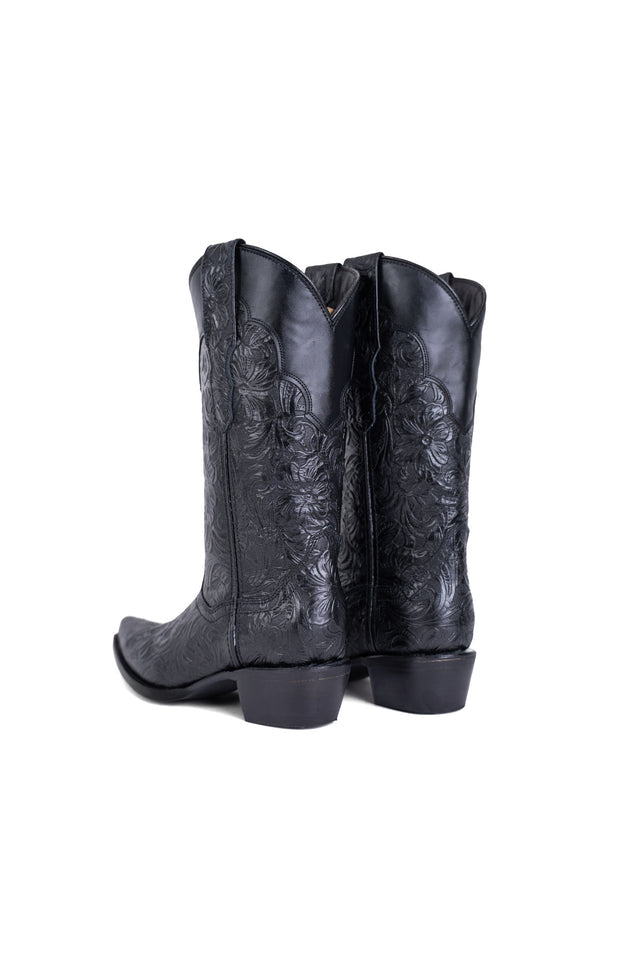 Mila Womens Black Tooled Red Bottom Snip Toe Cowgirl Boot