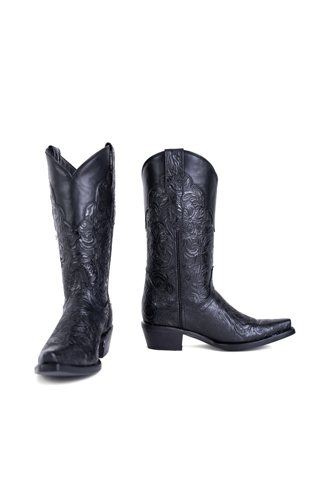 Mila Womens Black Tooled Red Bottom Snip Toe Cowgirl Boot