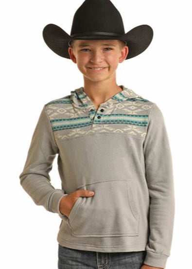 Rock & Roll Denim Boy's Border Print Hoodie Light Blue BB94T02078